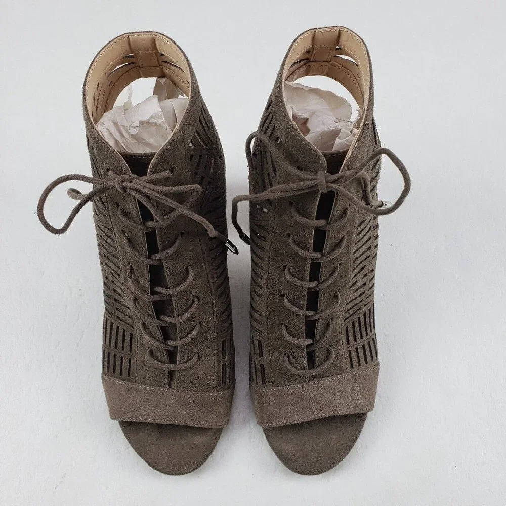 Sam Edelman Rocco Lasercut Sandals Brown Womens 7.5 Lace Up Open Toe Heels